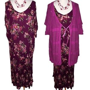 Woman Within Pink Floral Sleeveless Maxi Dress with Crochet Sweater Size 4X NWT